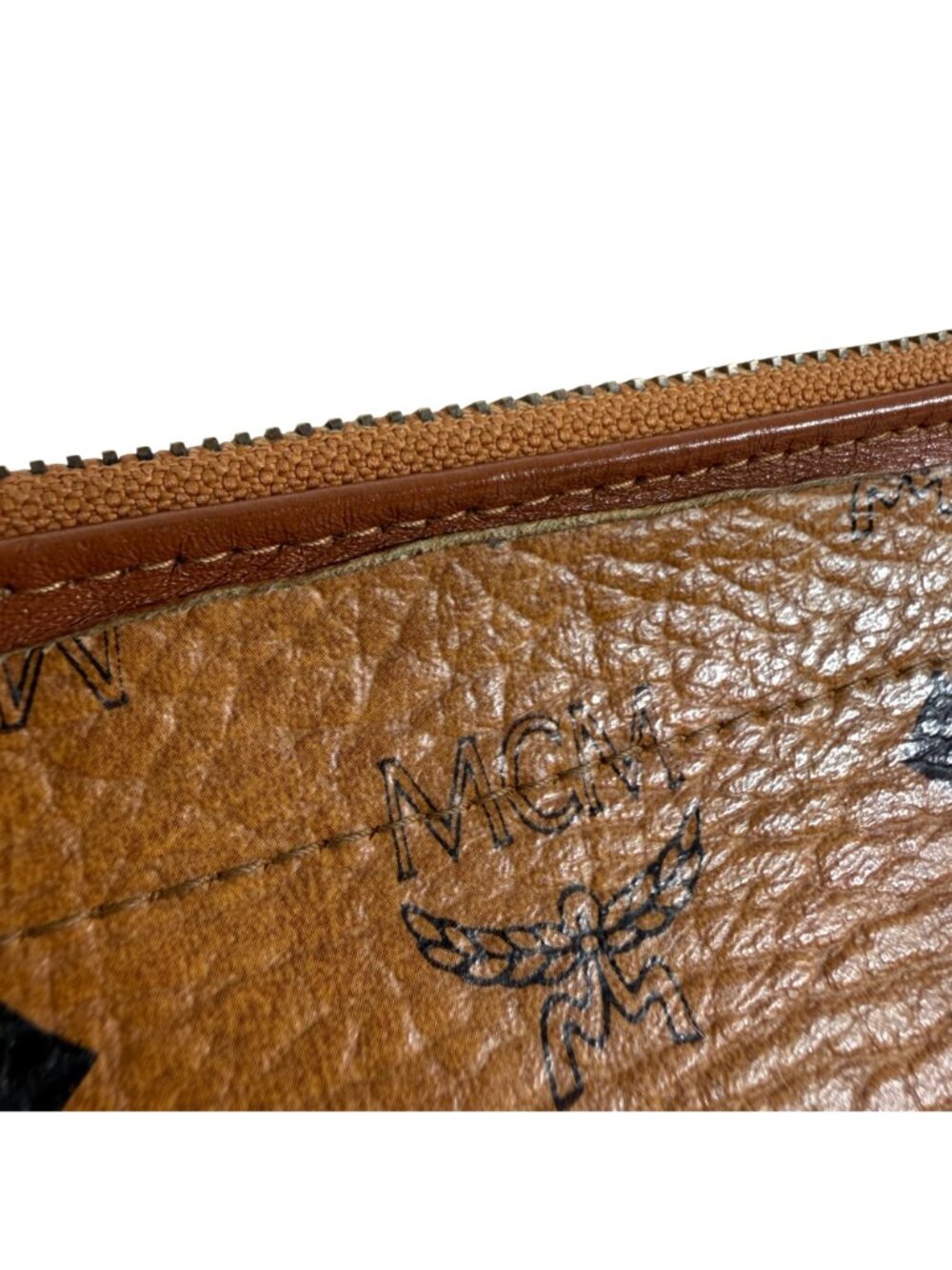 Vintage MCM Monogrammed Cognac Brown Coated Canvas Leather Trim Clutch Pouch - Picture 5 of 12